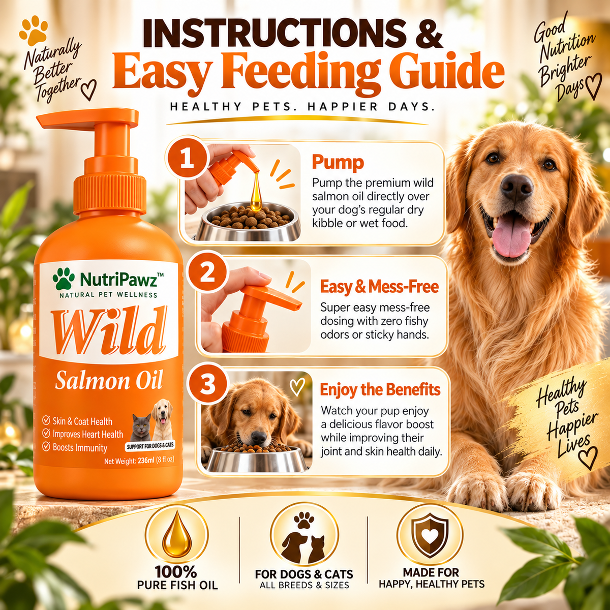 NutriPawz™ Premium Wild Alaskan Salmon Oil - Shiny Coat & Skin Anti-Itch Supplement
