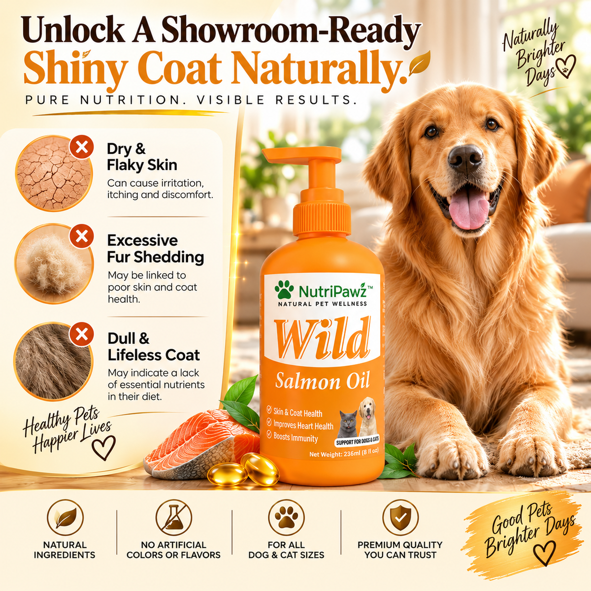 NutriPawz™ Premium Wild Alaskan Salmon Oil - Shiny Coat & Skin Anti-Itch Supplement
