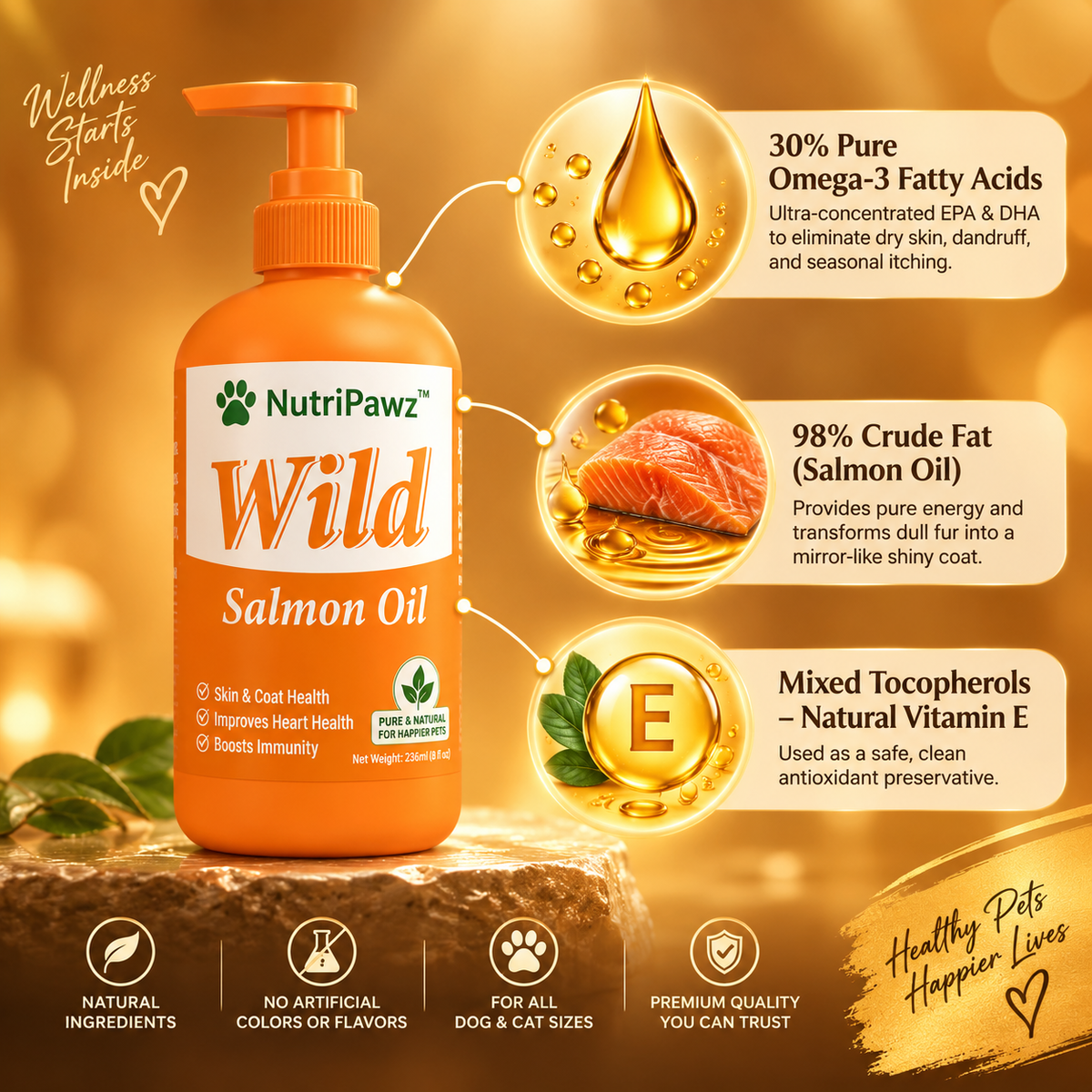 NutriPawz™ Premium Wild Alaskan Salmon Oil - Shiny Coat & Skin Anti-Itch Supplement